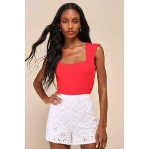 Lulus Adorable Perspective Ivory Eyelet Embroidered High-rise Shorts White NWT